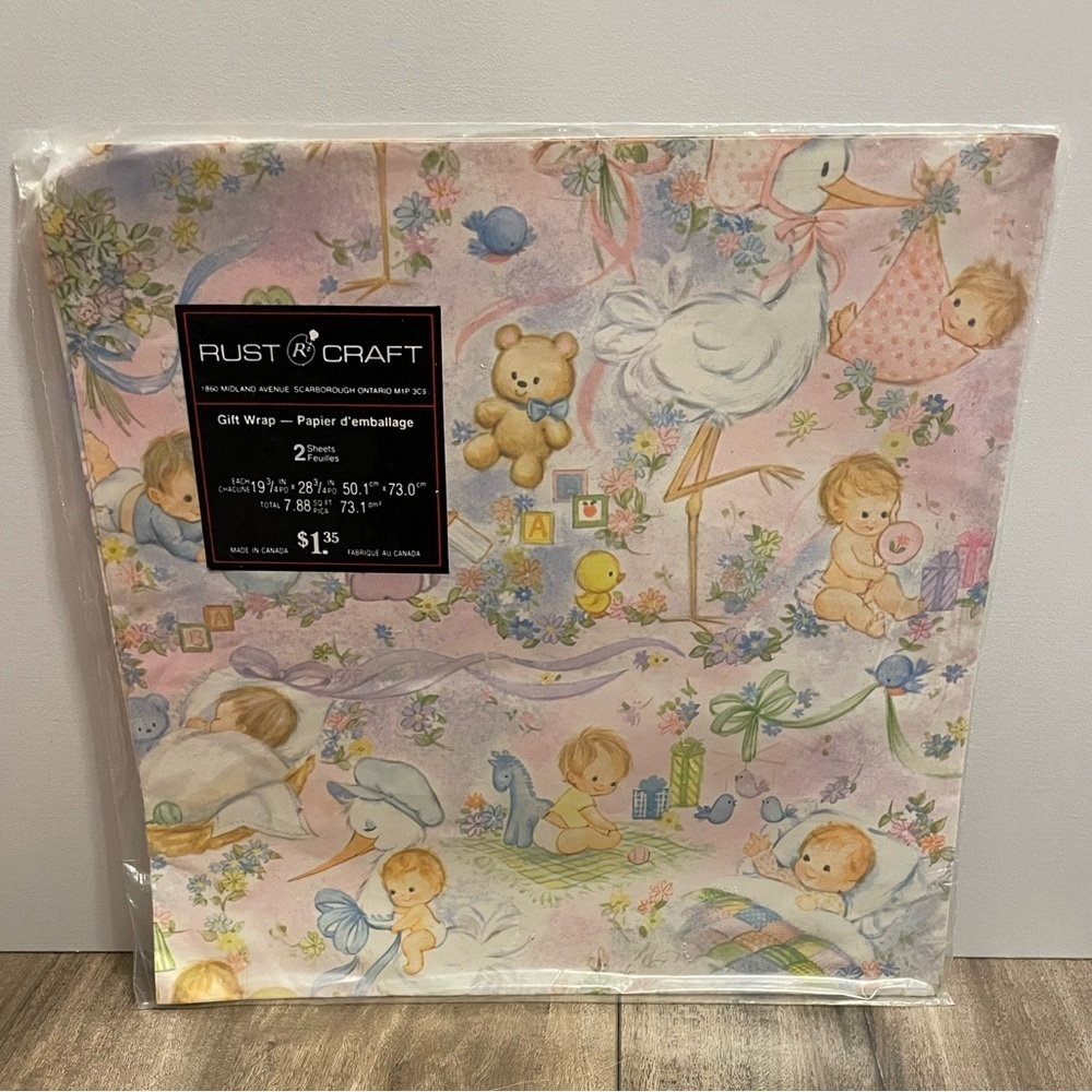 Vintage Rust Craft Baby Shower Wrapping Paper, sealed
